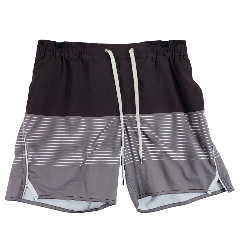 Vuori Banks Board Shorts Mens M Grey Striped Athletic Surf Beach